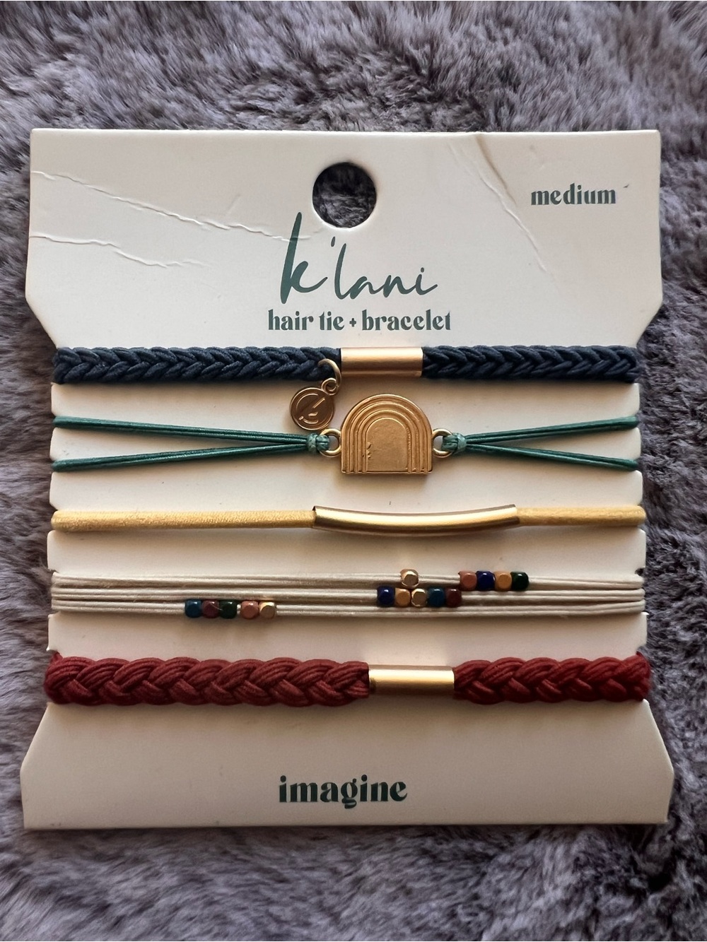 NIP k'lani Multicolor Layered Hair Tie + Bracelet Set - Teal, Gold, Red
